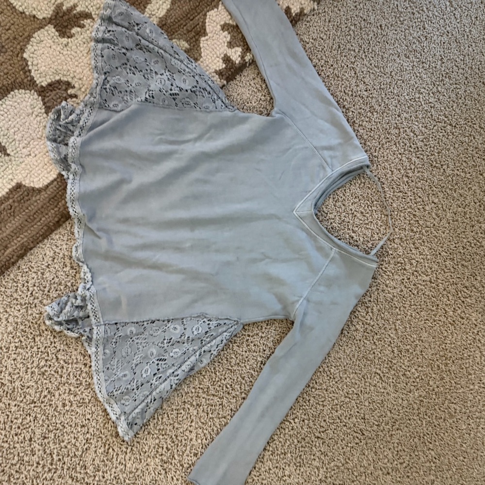 FP Movement by Free People Blue Lace Sleeve Top